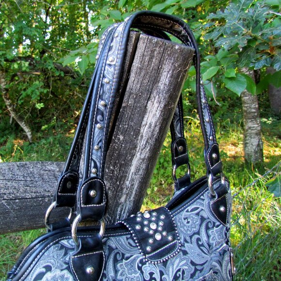 WESTERN BAG, BLING BUCKLE, SPARKLY RODEO RANCH COWGIRL HANDBAG, MOUNTAIN WEST - Picture 8 of 14